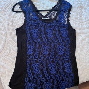 Blue and black lace tank top